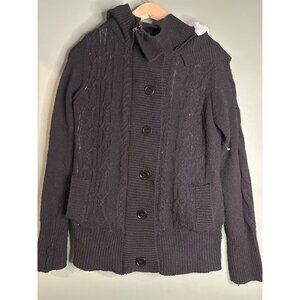 Women’s M Black White Fuzzy Lined Zip Button Hoodie High Neck Cozy Winter Comfy